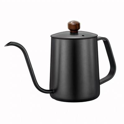 SOVIFKI Coffee Pot Open Fire Drip Pot Wooden Lid Coffee Kettle Camping Pot Stainless Steel 580ml Scale Inside Outdoor Small Black [Item]