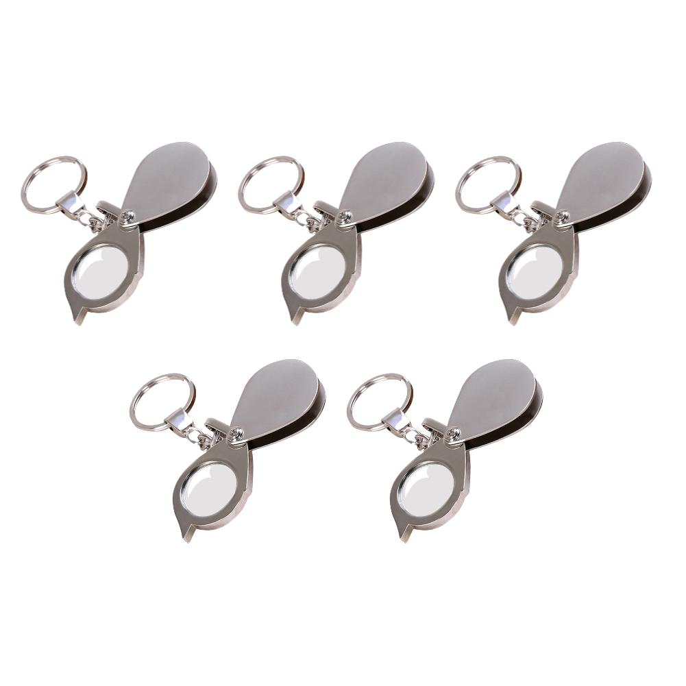 10-1PCS Portable Mini 15X Magnifier Metallic Silver Foldable Exquisite Keychain Glass Loupe Pocket Tool Gift Supplies