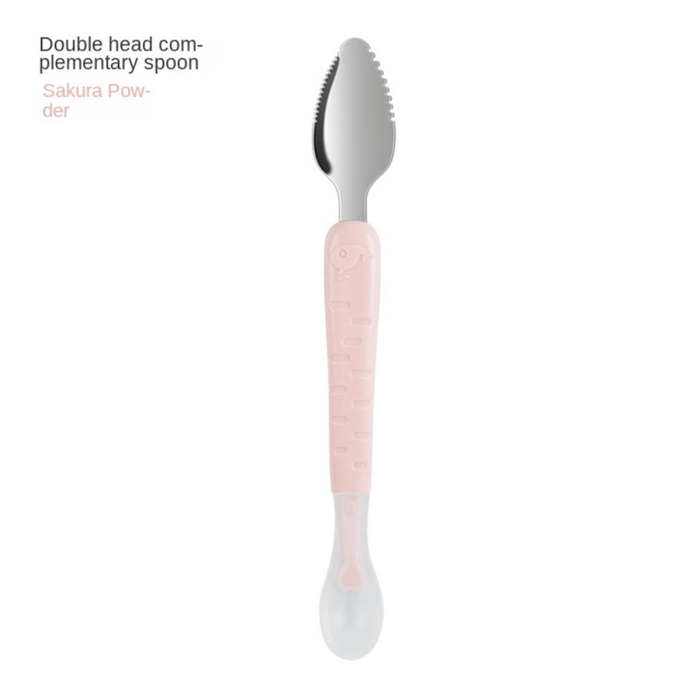 

Дитячий посуд з двома головками, без запаху, ложка для зіскрібання фруктів, нові інструменти для годування дитини Pink-Double headed