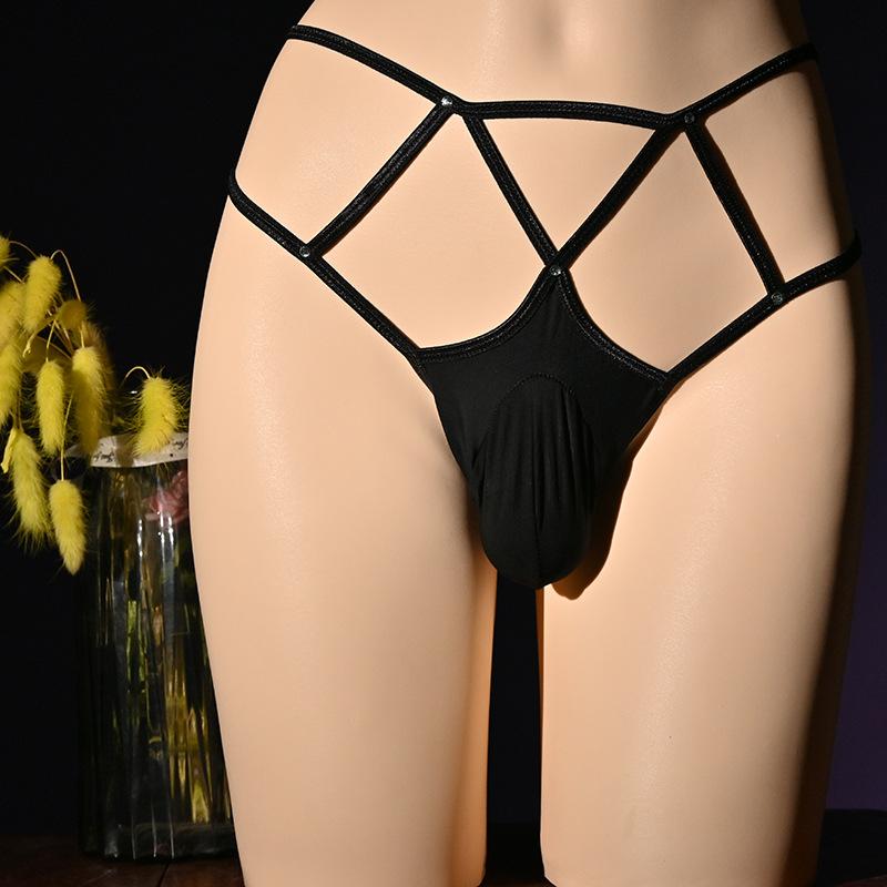 Sissy Pouch Panties Sexy Diamonds T-Back Thongs Men'S Bullets Separated Underwear Hollow Out Low Rise G-String Gay Male Lingerie