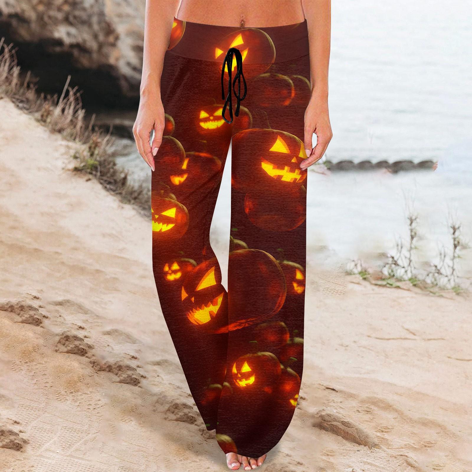 

Женские удобные пижамные штаны с карманами на Хэллоуин и принтом на шнуровке, широкие брюки L винный