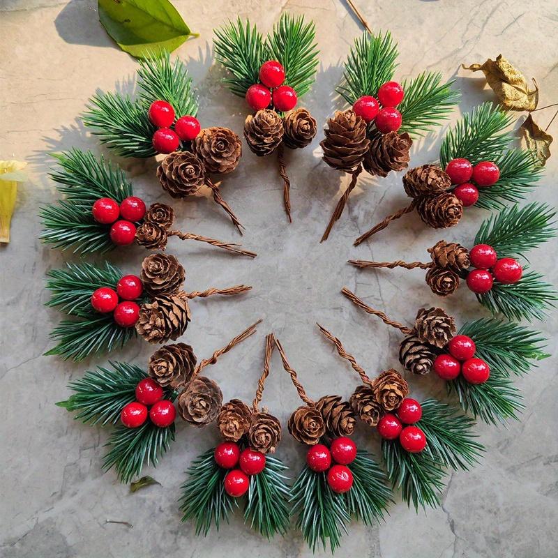10Pcs Christmas Decoration Artificial Pine Branches Fake Plant Flower Christmas Pine Nuts Cone Decoration