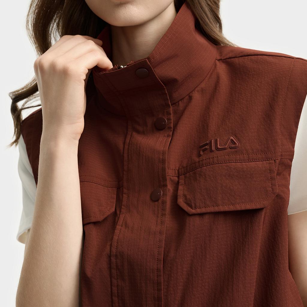 Fila Heritage Fashion Casual Versatile Lightweight Work Style Collar Woven Vest Women Vests F11W538704FBN