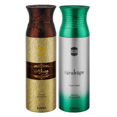 Wisal Dhahab & Raindrops Deodorant Spray Gift For Men & Women (200 Ml, Pack of 2)
