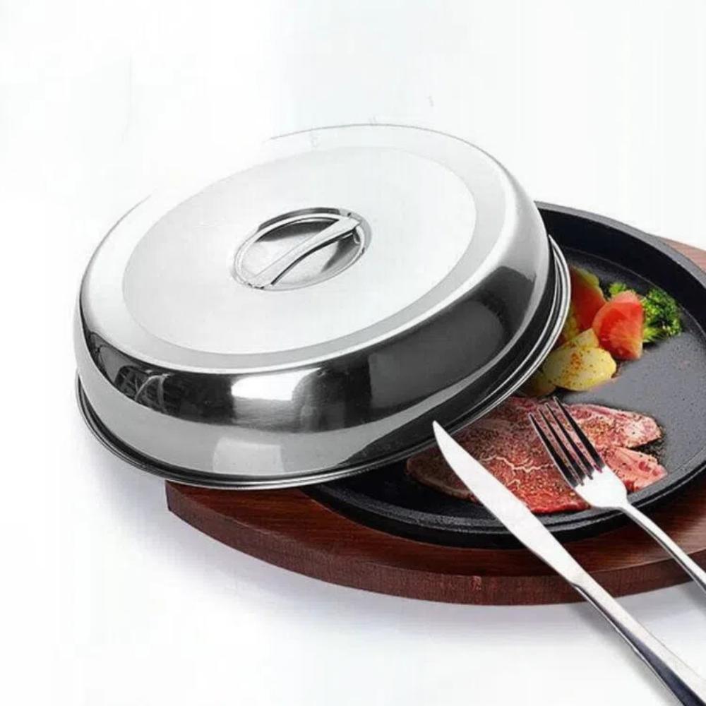 2pcs Round Raised Pot Lids Cover Stainless Steel Teppanyaki Cover Steak Dish Cover Hotel Supplies