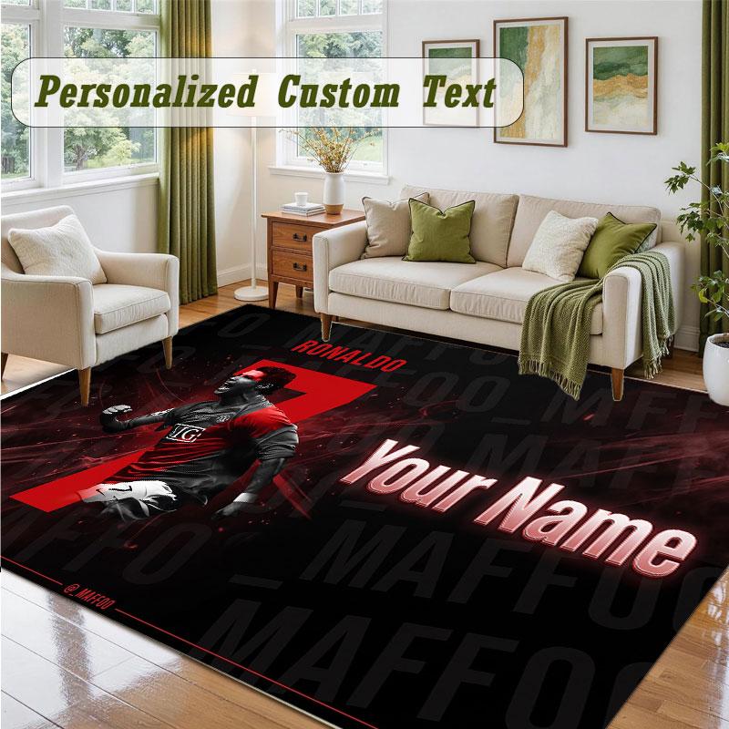 Crystal Velvet Square Rug Custom NameCristiano Ronaldo Pattern Non Slip Home Floor Decor Rug