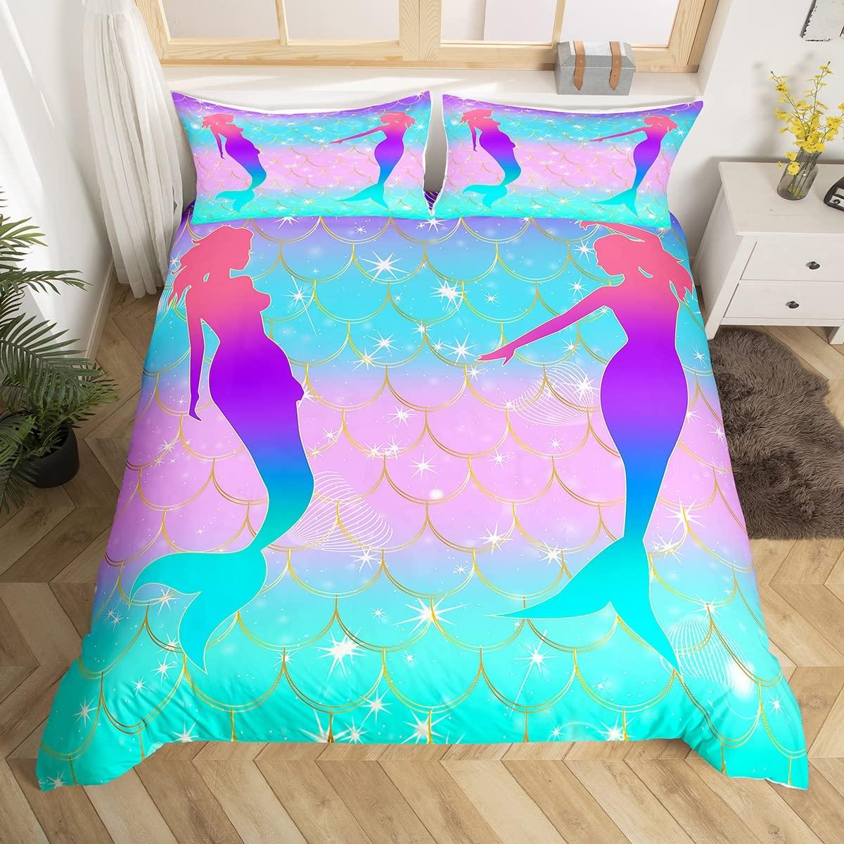 

Постельное белье с изображением русалки, комплект постельного белья с изображением осьминога, для детей, мальчиков и девочек, коралловый глубокий, с изображением животных, декор детской комнаты EU Single(135x200cm)