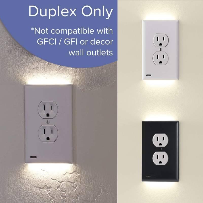 Outlet Cover Wall Socket Plate Double Led Night Light Sensor Coverplate Plug