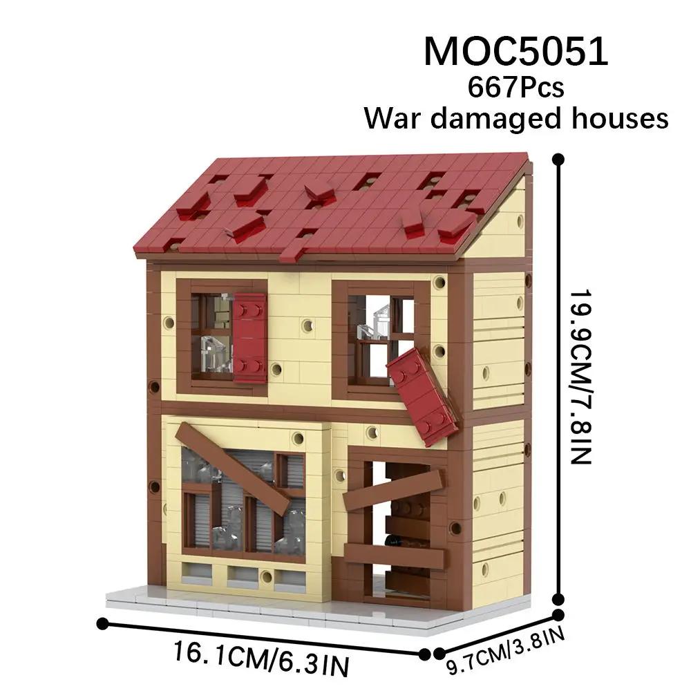 WW2 MOC Ruins Building Blocks Destroyed House War Scene Gunfight Guard Abandoned Construction Bricks Assemble Toys Boys Gift