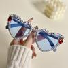 Large Frame Love Inlaid Pearl Sunglasses Peach Heart Party Dance Sunglasses Women'S Photo Sunglasses