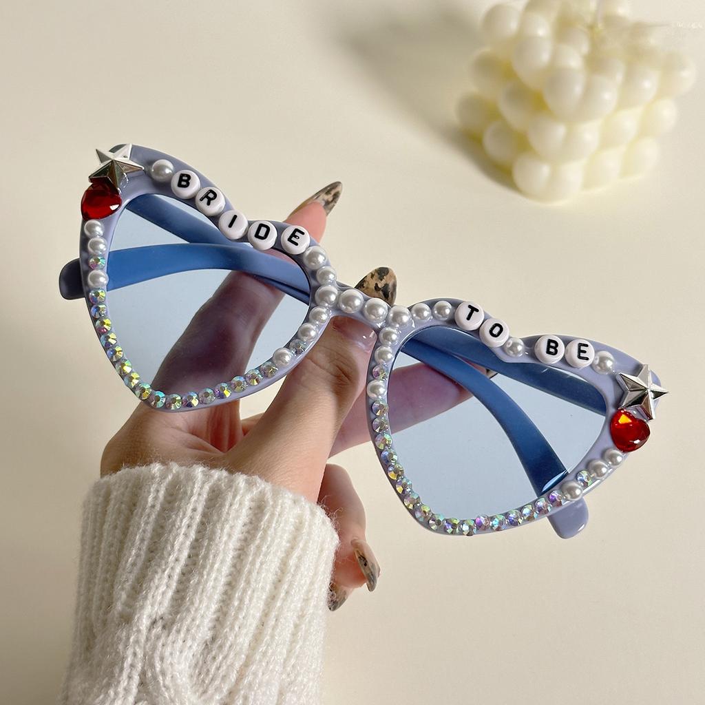 Large Frame Love Inlaid Pearl Sunglasses Peach Heart Party Dance Sunglasses Women'S Photo Sunglasses