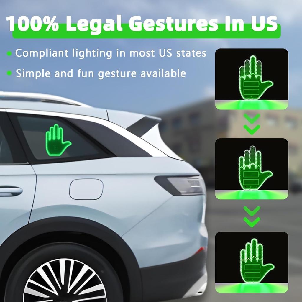 for Car, Light, Road Rage Led Sign for Car Window, Glow Road Hand Gesture, Green
