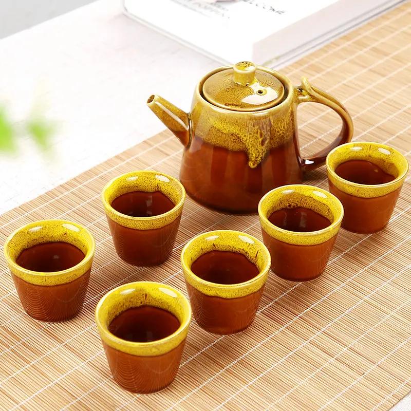 Chinese Travel Kung Fu 7pcs Tea Sets Ceramic Portable Porcelain Service Gaiwan Simple Cups Teapot Gift Box ZM227