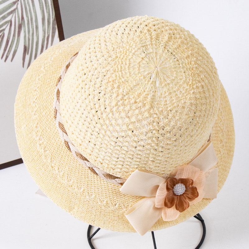 WTEMPO Elegant Floral Bow Decorated Sun Hats Breathable Foldable Hollow-out Caps Spring Summer Fashion Versatile Casual Beach Fishing Hats