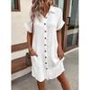 2026 Women's Mid-length Single-breasted Solid Color Short Sleeve Casual Dress