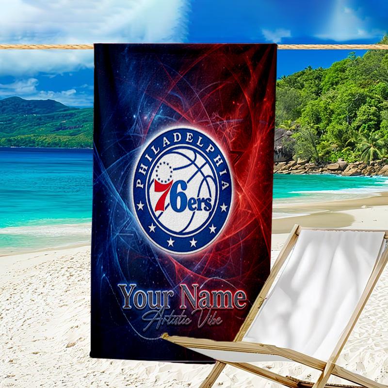 Custom Name Beach Towel Philadelphia Basketball Team Beach Towel, Soft Microfiber, Gift for Her/Him, Birthday, for Pool, Beach, Travel, Fan gifts