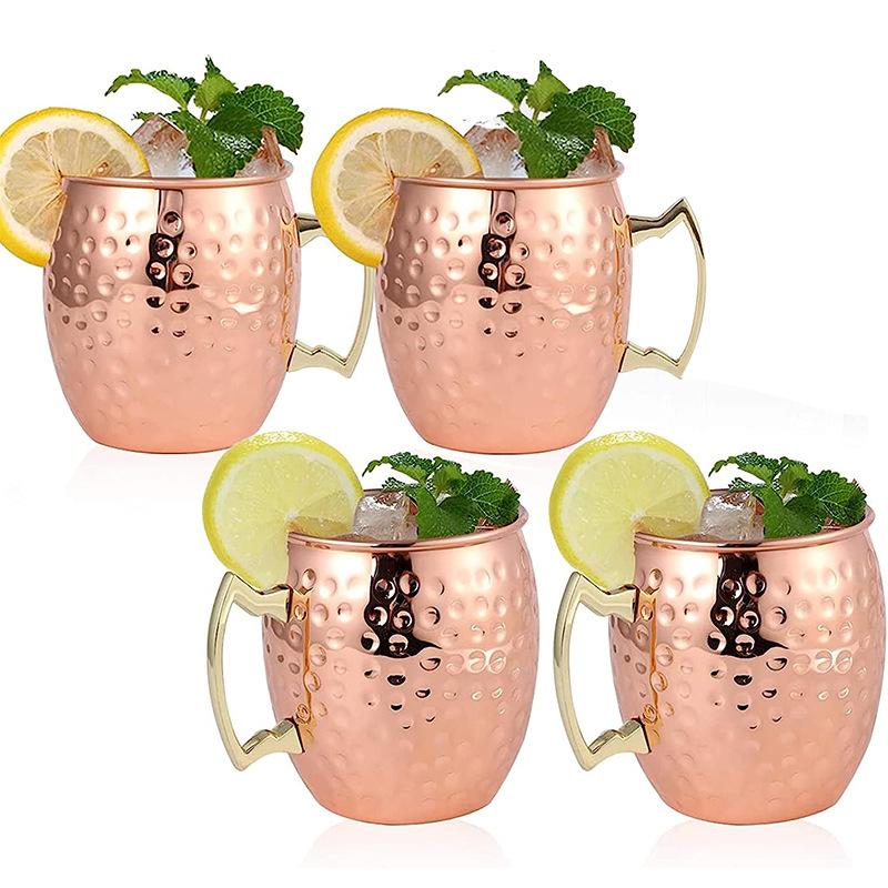 500ML Cocktail Wine Cup Moscow Mule Mug Pure ThickenedCup Hammered Copper Plated Beer Cup Coffee Bar Tools Drinkware for Ramadan