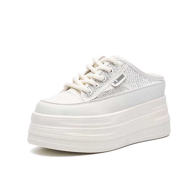 

Inner heightening bag head half slippers women 2025 outer wear thick soles summer new breathable mesh white shoes versatile casual 34 бежевый