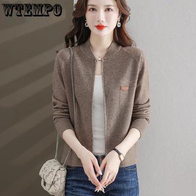 Knitted Sweater Women's Autumn Long Sleeved Stand Up Collar Zipper Cardigan Jacket Loose and Stylish Short Sweater