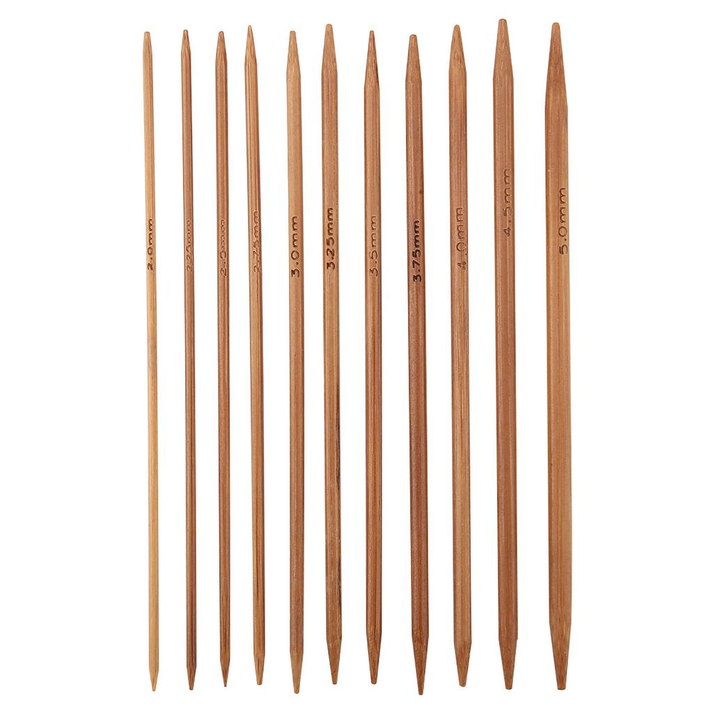 Set of 11 Bamboo Double Pointed Knitting Needles Set 11 Sizes (5.1in 13cm)