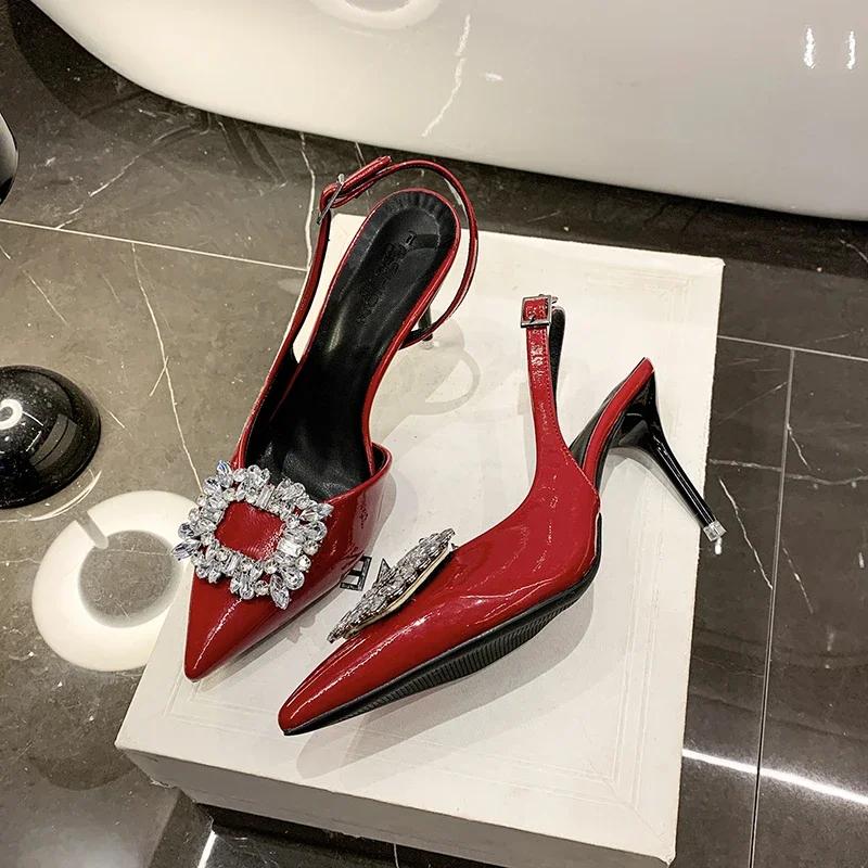 Fashion 2025 Summer New Luxury Shiny Rhinrhinese Embellished Pointy Comfortable Non-slip Stiletto Heels for Women