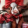3pcs Valentine's Day Rose Bow Heart,Cattle Animal Printing Bedding Duvet Cover Set Room 2D Cartoon Flat Printing Festival Gif