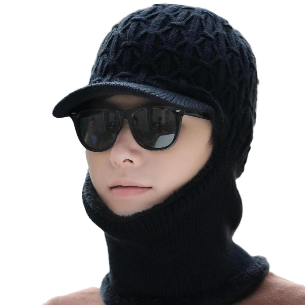 Men's Winter Windproof Wool Hat - Trendy, Warm, Knitted Design with Cotton and Velvet Lining for Cycling