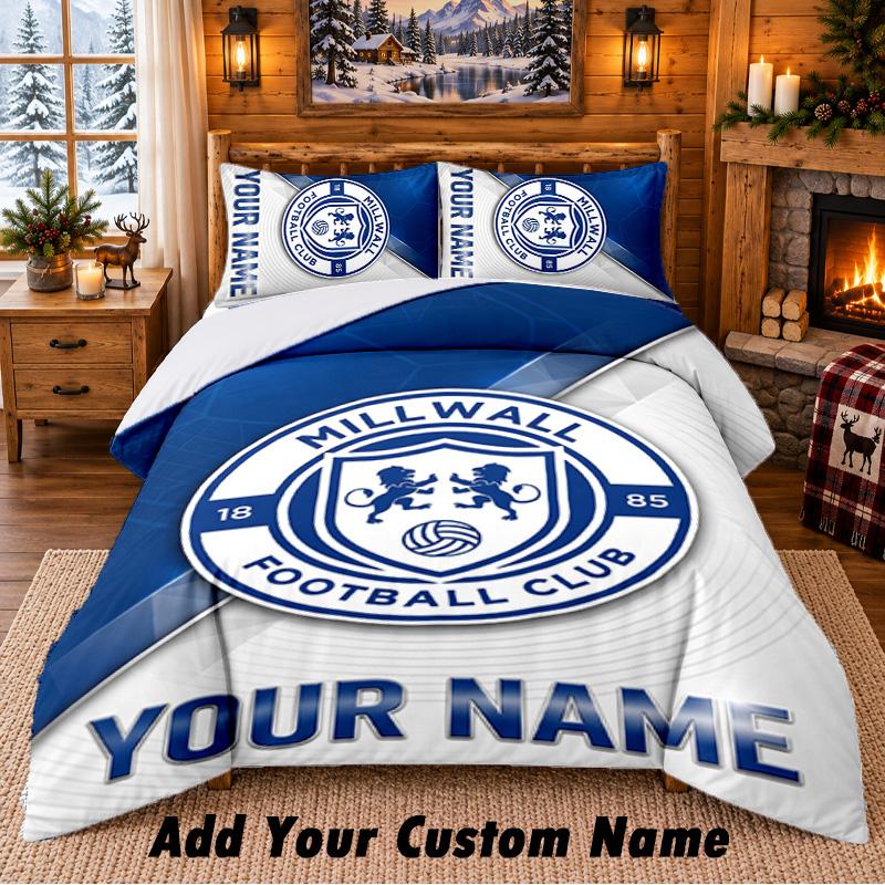 Millwall Pattern Bedding 3Pcs Set Custom Name, Bed Sheet And Pillowcases For Home Bedroom