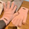 ins Knitted Finger Gloves Women's Warm Thickened Fleece Antifreeze Solid Color Gloves Students
