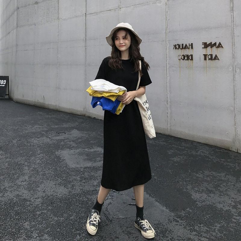 Long T-shirt Dress Summer Women's Plus Size Loose Fashion Mid-length Short-sleeved Straight Dresses
