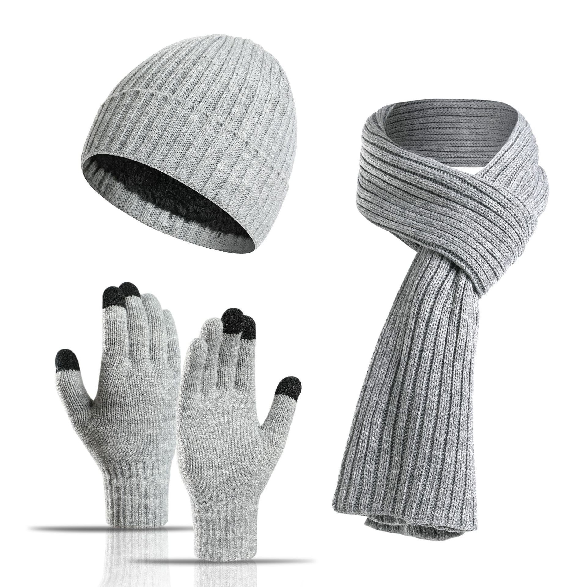 

Winter Beanie Gloves Scarf Knitted Unisex Hat Neckerchief Soft Keep Warm Set for Men Women сірий