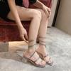 Summer sandals female new fairy style versatile Korean version fashion rhinestone thick heel snake-shaped winding Roman sandals