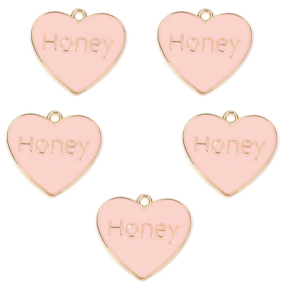 5pcs Alloy Heart Enamel Charms Colorful Romantic Letter Charms Pendant For Valentine's Day DIY Jewelry Making Necklace Bracelets