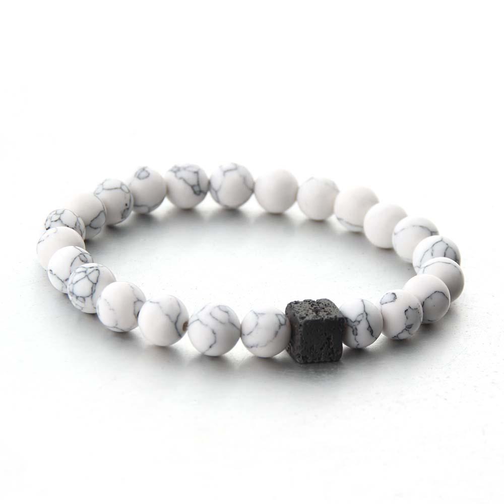 

Volcanic stone Couple Bracelet Frosted Square Pendant Beaded Bracelet for Valentine s Day gift 19cm белый