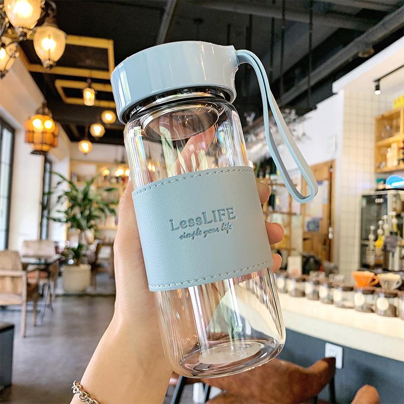 480ml Glass Bottle Water Cup  Tea Maker Japanese Style Fashion Milk Drinking Bottle  High-Temperature Anti Scald Cover