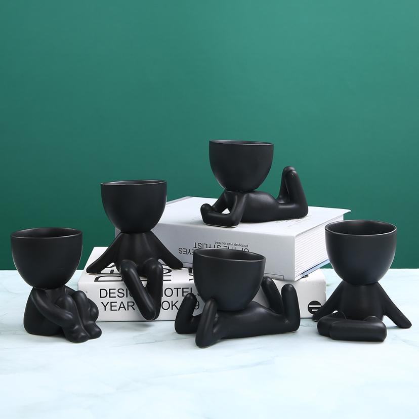 2026 Nordic Ceramic Little Figure Flower Pot Succulent Plant Pot Creative Office Desktop Ornaments Home Decoration Plant Pot