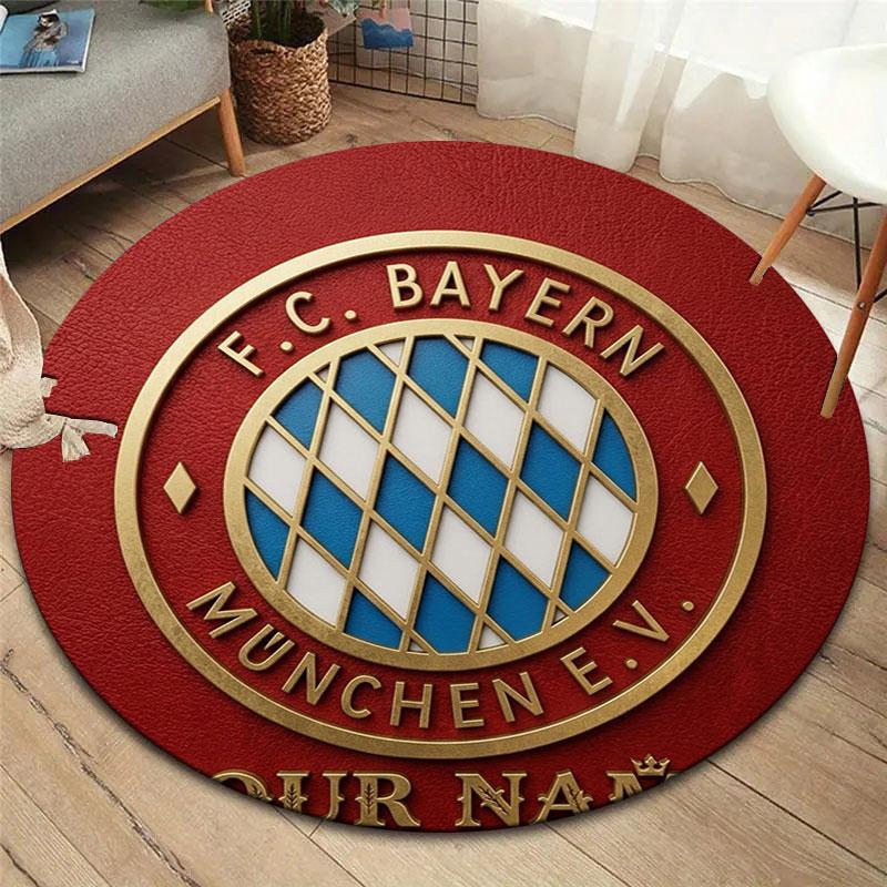 FC Bayern Munchen Custom Name Round Area Rug,Carpet Rug for Living Room Bedroom Sofa Playroom Decor,Non-slip Floor Mat