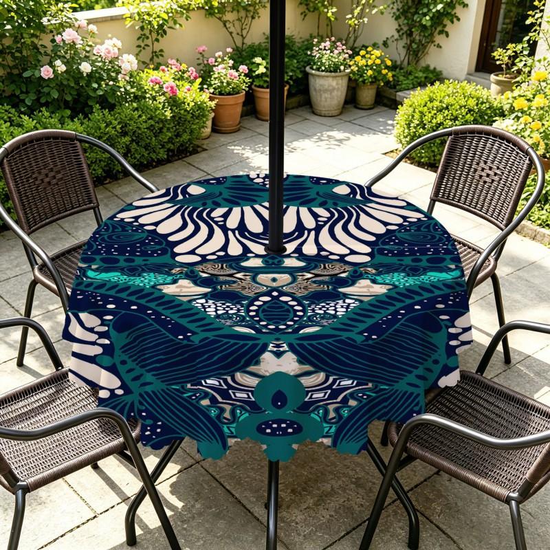 Outdoor Round Tablecloth With Umbrella Hole Patio Garden Deck Waterproof Oil Resistant Drop Cloth