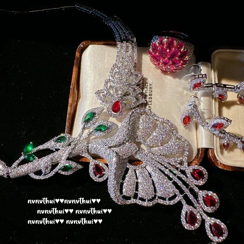 Papalacha Flower Jewel Necklace, Sotheby'S, 18K Gold Plated, Lady Magenta Flower Zircon Earrings Combination