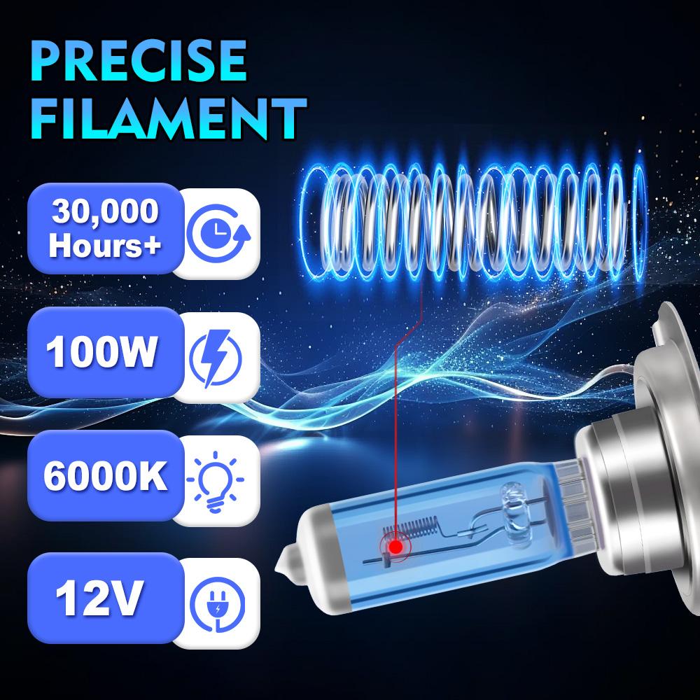 2PCS H7 H4 H1 H11 HB3 9005 HB4 9006 Halogen Headlight Car Light Hi/Lo Beam 6000K 12V Cool Blue Hyper White Bulb