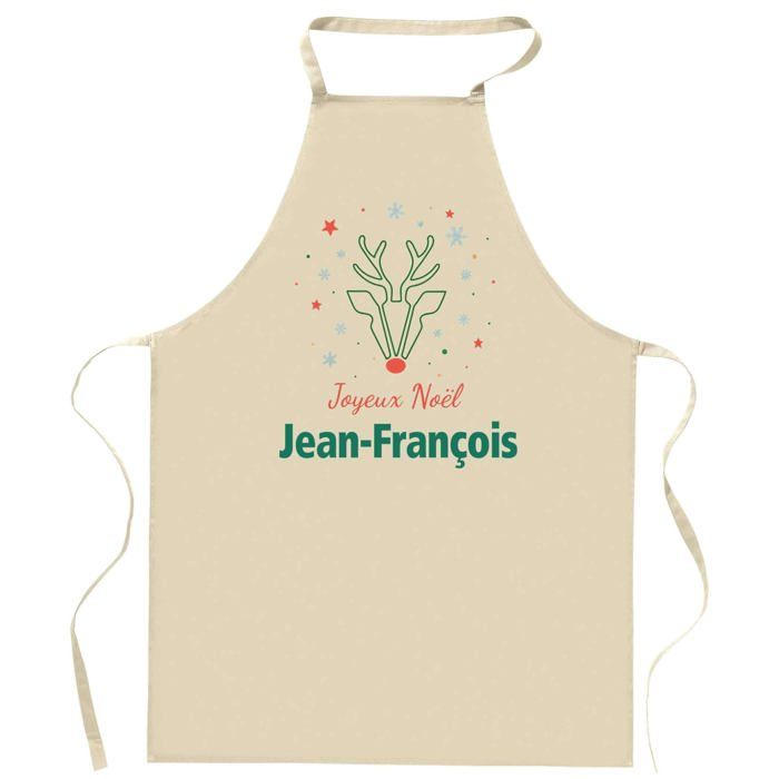 Tablier de cuisine - Joyeux Noël Jean‑François Cerf - Motif Noël - Coton résistant - Impression France