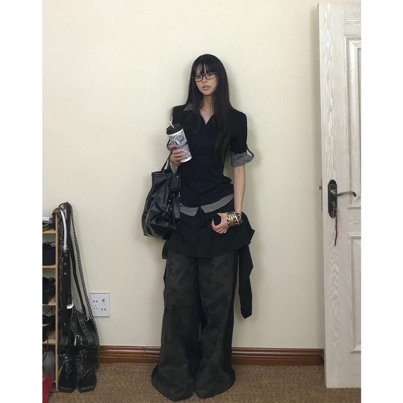 

Correct Version Polo Shirt Retro Sexy Wind Fake Two-Piece Top S