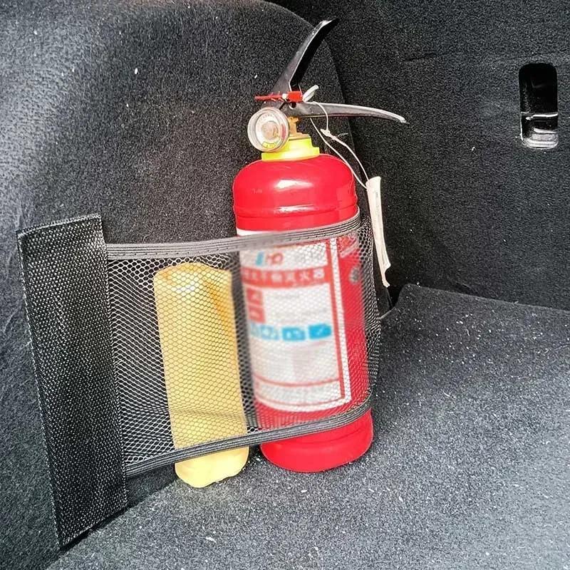 Seat Back Fixed Mesh Bag Car Trunk Elastic Mesh Fixing Strap Fire Extinguisher Holding Strap Luggage Interior Organizer Bag