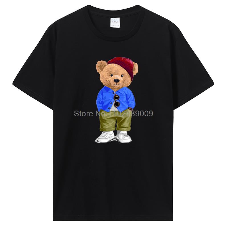 Teddy Bear Playing Badminton Tshirt Men's Clothing Tops Graphics Kawaii Shirt T Shirts For Men Cotton T-shirt Streetwear