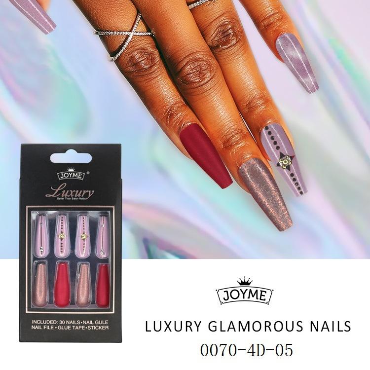 New European and American 30-piece Finished Wearable Armor Long Nail Art Patch 4D Technology Full-diamond Effect Matching Tool