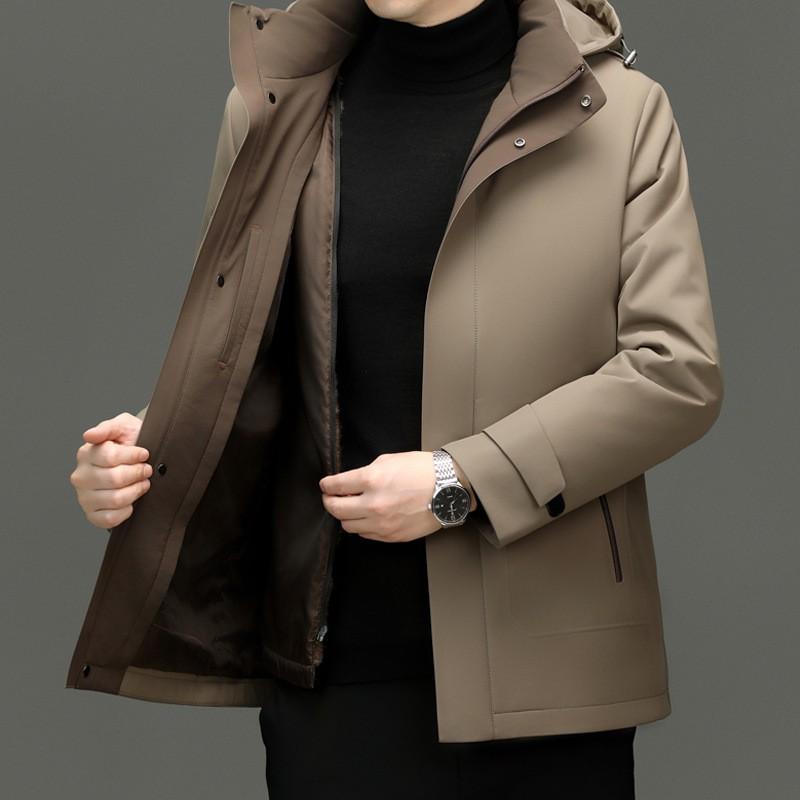 Mens Detachable Real Rabbit Fur Lined Parka Winter Thick Warm Coat Middle-Aged Men Casual Loose Fit