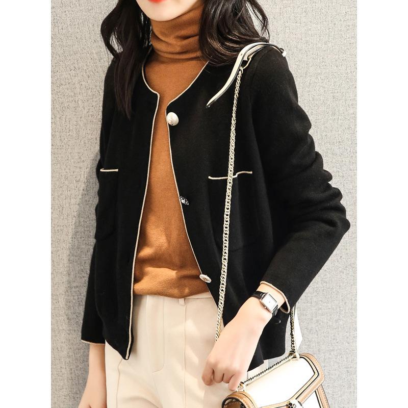 Autumn Red Sleeve Short Small Fragrance Style Fashionable and Versatile Knitted Jacket for Women