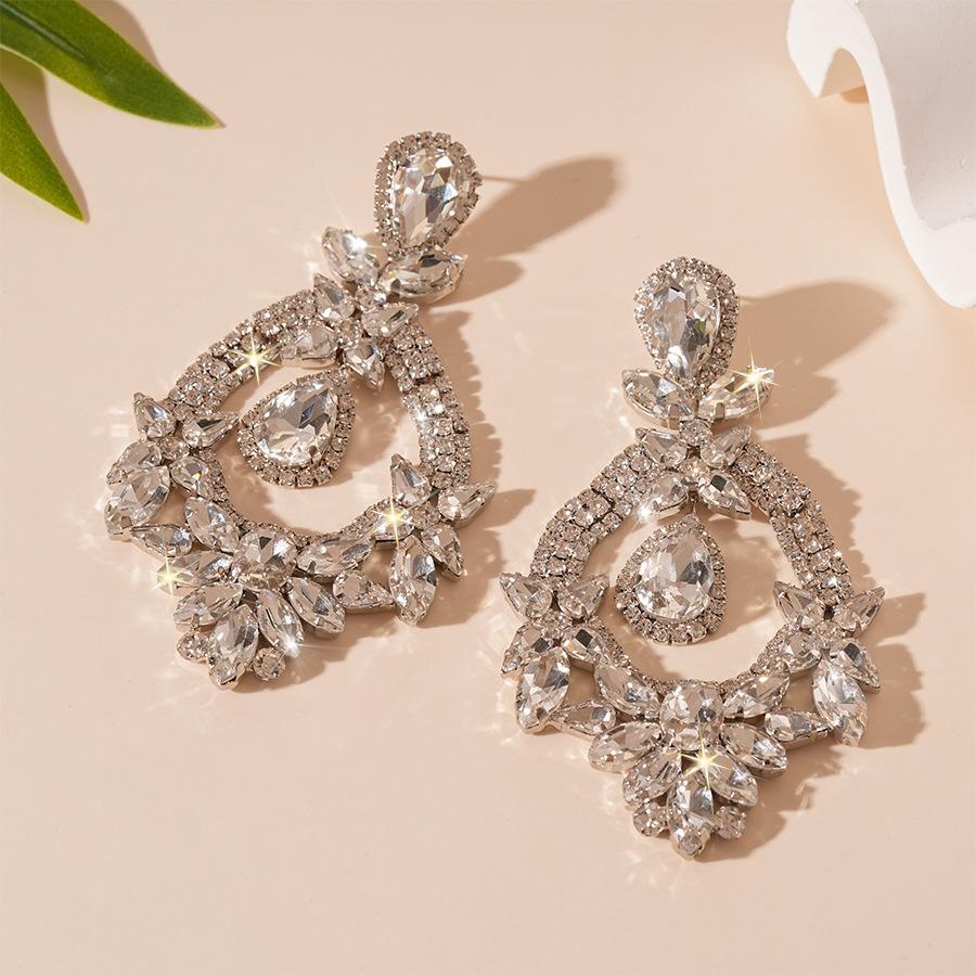 Super flash diamond-set flower water drop silver needle earrings personality exaggerated temperament ins earrings