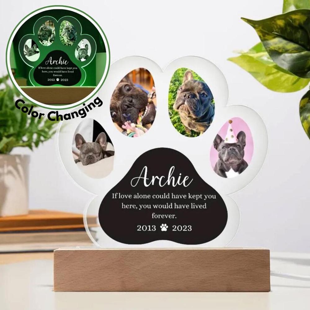 Night Light Custom Pet Paw Print Acrylic Plaque Personalized Photo Frame Lovely Keepsake Gift For Pet Owners Home Decor