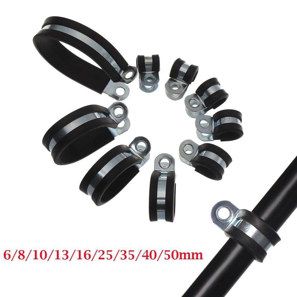 10Pcs High quality Useful Electrical Fittings Metal Pipe Mounting Fix Rubber Lined P Clips Cable Fasteners Wiring Hose Clamp